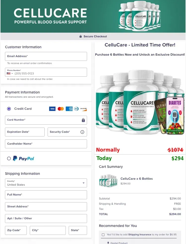 CelluCare Checkout page